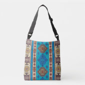 Unieke Oosterse Antieke Blauwe Beige Kilim Crossbody Tas (Voorkant)