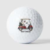 Unieke op maat gemaakte rode kar met monogram naam golfballen (Voorkant)