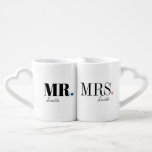 Unieke, op maat gesneden mokken<br><div class="desc">Elegant modern minimalistisch typografie Mr en Mrs. design in zwart-wit met een schattige kleur bewerkbare hartvorm,  eenvoudig en uniek. Geweldige geschenken of verjaardagsgeschenken.</div>