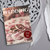 Unieke, op tijdschriften geïnspireerde trouwdetail kaart