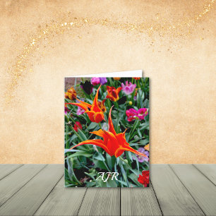 Unieke Oranje en Geel Puntige Tulpen Notitiekaarte Bedankkaart