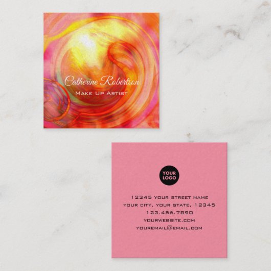 Unieke Oranje roze rode Abstracte kunst Vierkante Visitekaartje (Voorkant / Achterkant)