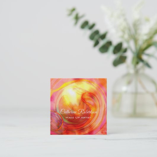 Unieke Oranje roze rode Abstracte kunst Vierkante Visitekaartje (Staand voorkant)