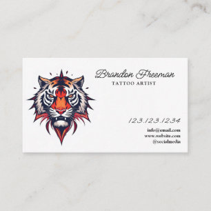 Unieke Oranje Tiger Head Illustration Tattoo Visitekaartje