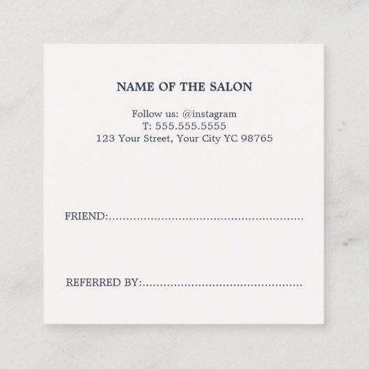 Unieke oude witte blauwe gedurfde salon aanbevelingskaartje (Achterkant)