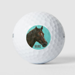 Unieke paardenschildering van kastanje merrie paar golfballen