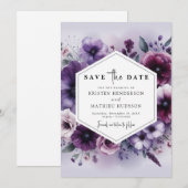 Unieke Paarse Bloemenbruiloft Save The Date (Voorkant / Achterkant)