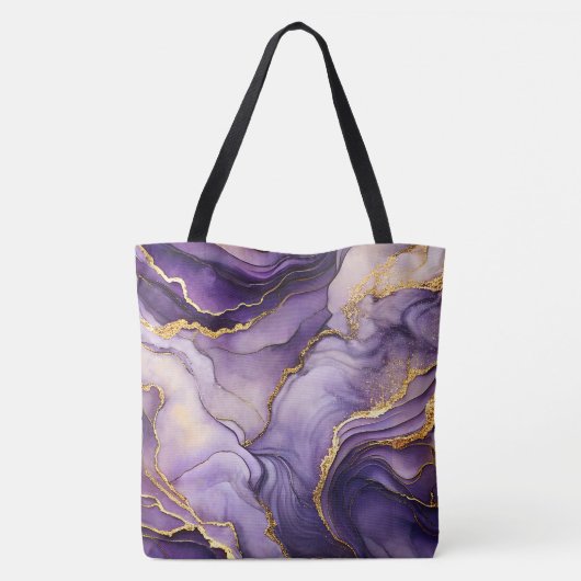Unieke Paarse en gouden gemarmerde grote schouder Tote Bag (Achterkant)