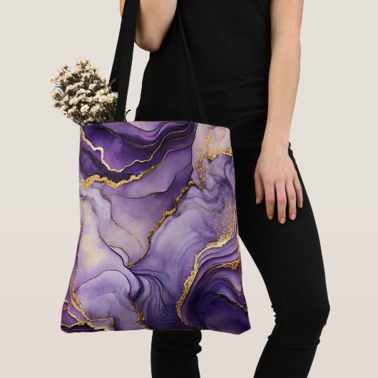 Unieke Paarse en gouden gemarmerde grote schouder  Tote Bag (Dichtbij)