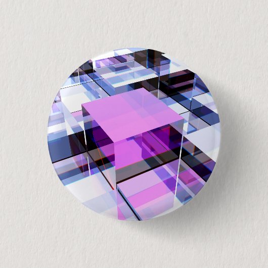 Unieke paarse kubus ronde button 3,2 cm (Voorkant)
