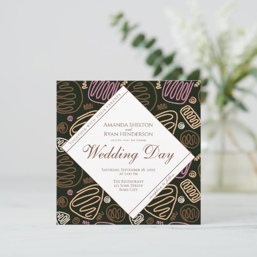 Unieke pastel Abstracte One Line Art Wedding Kaart (Staand voorkant)