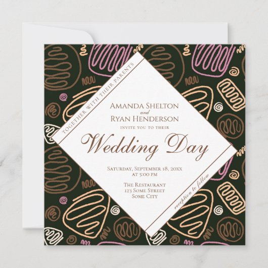 Unieke pastel Abstracte One Line Art Wedding Kaart (Voorkant)