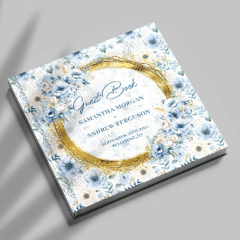 Unieke Pastel Blauw Goud Glitter bruiloft gastenbo Gastenboek