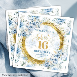 Unieke Pastel Blue Sweet Sixteen Gold Glitter Servet