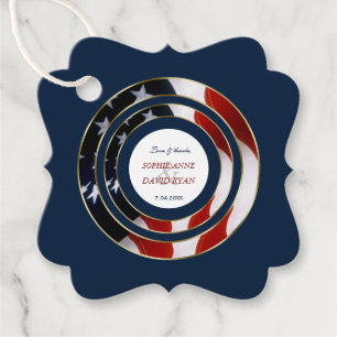 Unieke Patriottische Elegante USA Vlag Gouden Huwe Bedankjes Labels