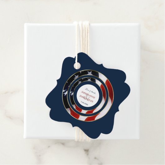 Unieke Patriottische Elegante USA Vlag Gouden Huwe Bedankjes Labels (In situ)