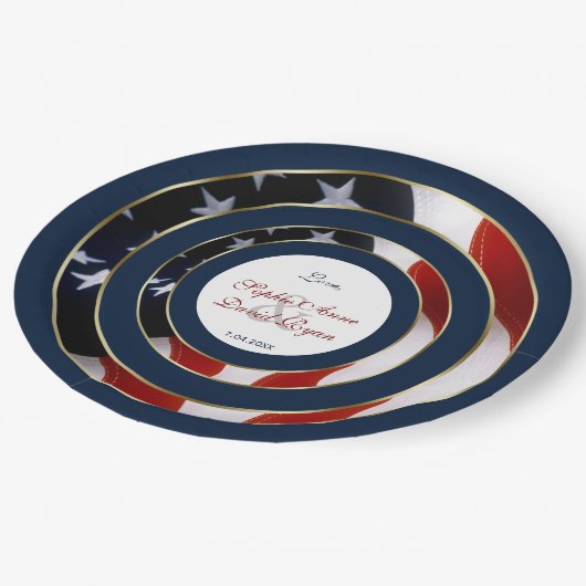 Unieke patriottische elegante USA-vlag gouden trou Papieren Bordje (Gekanteld)