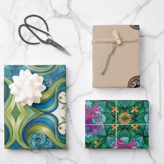 Unieke Patronen Wrapping Paper Flat Sheet Set van (Voorkant)