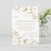 Unieke Peach & Gold bruiloft uitnodigingen | werve (Staand voorkant)