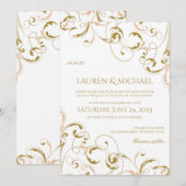 Unieke Peach & Gold bruiloft uitnodigingen | werve (Voorkant / Achterkant)