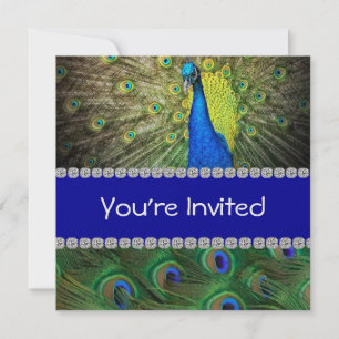 Unieke PEACOCK-INVITATIE MET VEREN EN VERLICHTEN Kaart