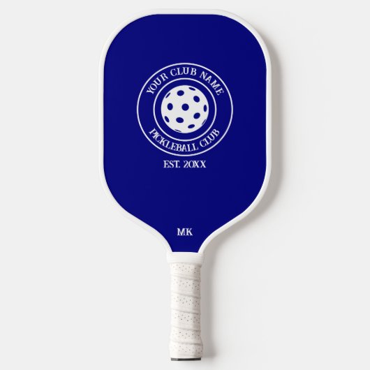 Unieke peddel met clubnaam Jaar Initialen Blauw Pickleball Paddle (Voorkant)