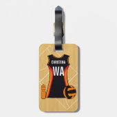 Unieke persoonlijke netball bagagelabel (Achterkant verticaal)