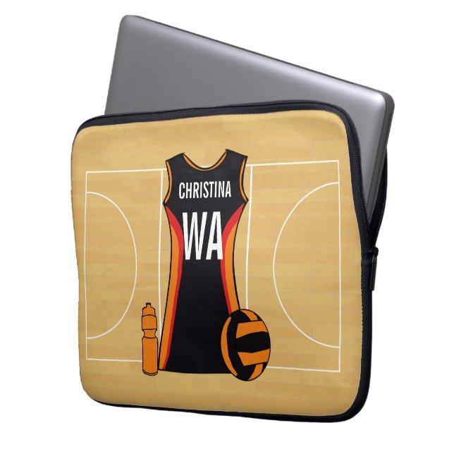 Unieke persoonlijke netball laptop sleeve (Voorkant Links)