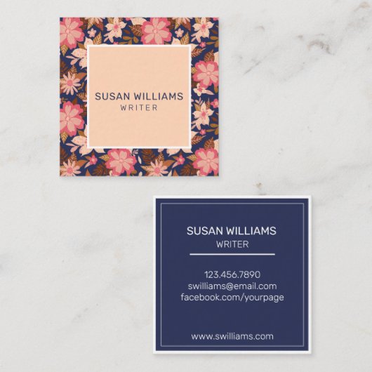Unieke perzik bloemen modern vierkante visitekaartje (Voorkant / Achterkant)