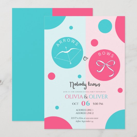 Unieke pijlen of strikken geslacht onthullen kaart (Voorkant / Achterkant)