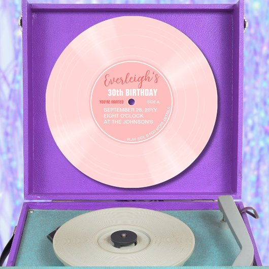 Unieke Pink Vinyl Record Muziek Verjaardag Uitnodi Kaart