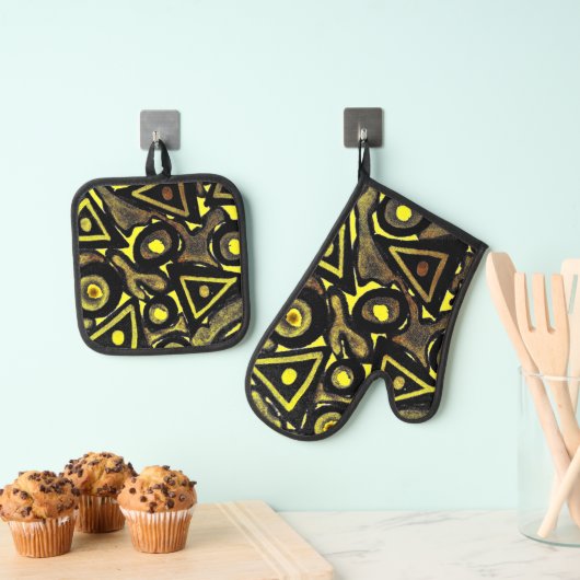 Unieke print ovenwant & pannenlap set (Insitu(Ophanging))
