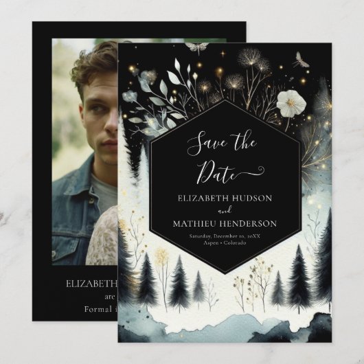 Unieke Printable Enchanted Forest Wedding Save The Date (Voorkant / Achterkant)