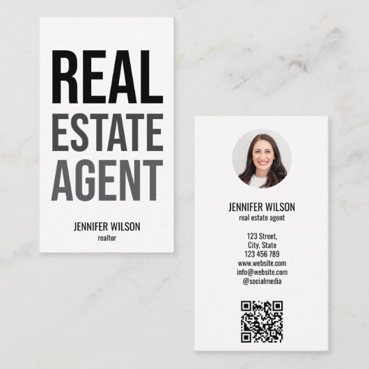 Unieke professionele makelaar Realtor QR Visitekaartje (Voorkant / Achterkant)