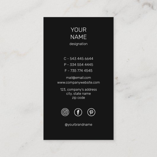 Unieke Professionele Marmeren Zwart & Wit Verticaa Visitekaartje (Achterkant)