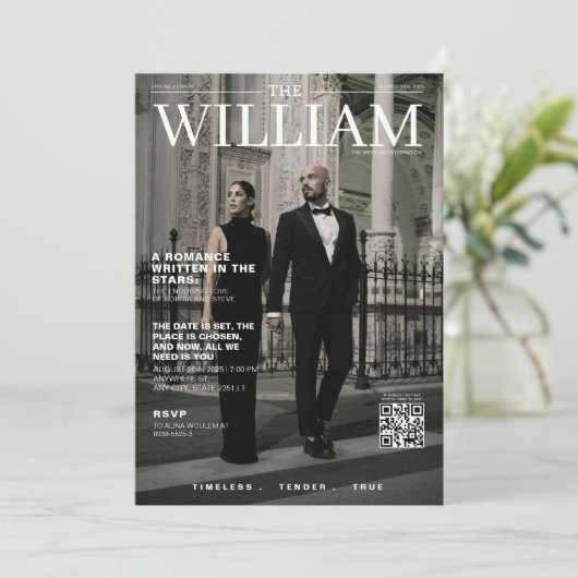Unieke QR code magazine cover foto bruiloft Kaart (Staand voorkant)