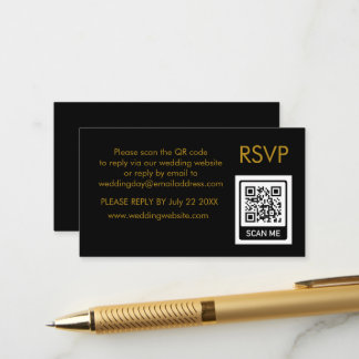 Unieke QR-code zwarte goudletters Weddenschap RSVP Informatiekaartje