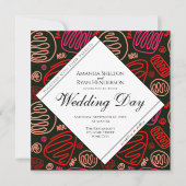 Unieke Red Black Abstract One Line Art Weddenschap Kaart (Voorkant)