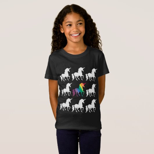 Unieke regenboogzwarte en witte Unicorn Pattern Gi T-shirt (Voorkant volledig)
