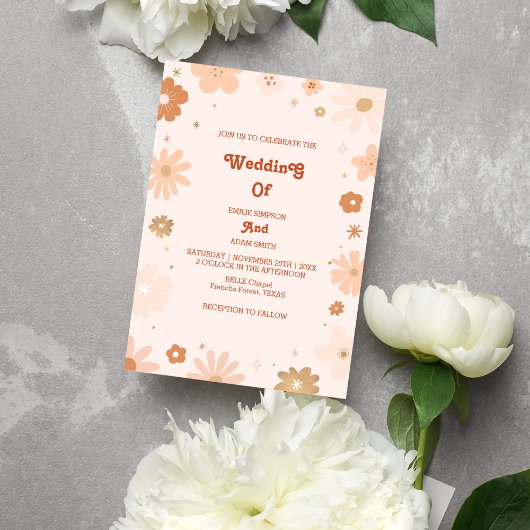 Unieke retro 70s bruiloft kaart