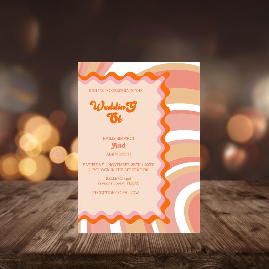 Unieke retro  70s bruiloft kaart