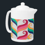 Unieke Retro Abstract kleurig patroon voor werveli Theepot<br><div class="desc">Eenduidig en kleurrijk zijn de woorden die je in gedachten kunt houden als je kijkt naar dit klassieke, abstracte, wervelige patroon in heldere en kleurrijke juweeltonen op een witte achtergrond die zo modern en ook super schattig is. Dit vrolijke en levendige moderne patroon uit het midden van de eeuw vertaalt...</div>