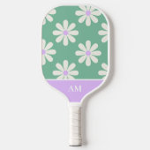 Unieke Retro Bloemen Monogram Groen & Lavendel Pickleball Paddle (Voorkant)