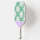Unieke Retro Bloemen Monogram Groen & Lavendel Pickleball Paddle (Links)