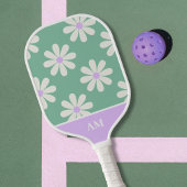 Unieke Retro Bloemen Monogram Groen & Lavendel Pickleball Paddle