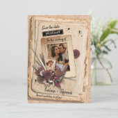 Unieke retro blush bogundy rozen save the date (Staand voorkant)