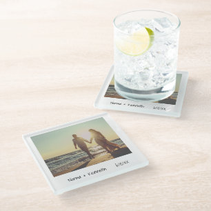 Unieke Retro Instant Foto Bruiloft Glazen Onderzetter