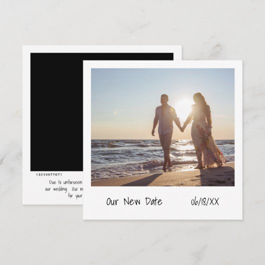 Unieke Retro Instant Photo Wedding Postponement Aankondiging (Voorkant / Achterkant)