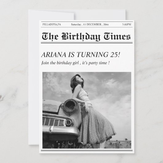 Unieke retro krant verjaardagsfeestuitnodiging kaart (Voorkant)