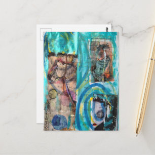 Unieke retro paard, ezel en een pop mixed media briefkaart